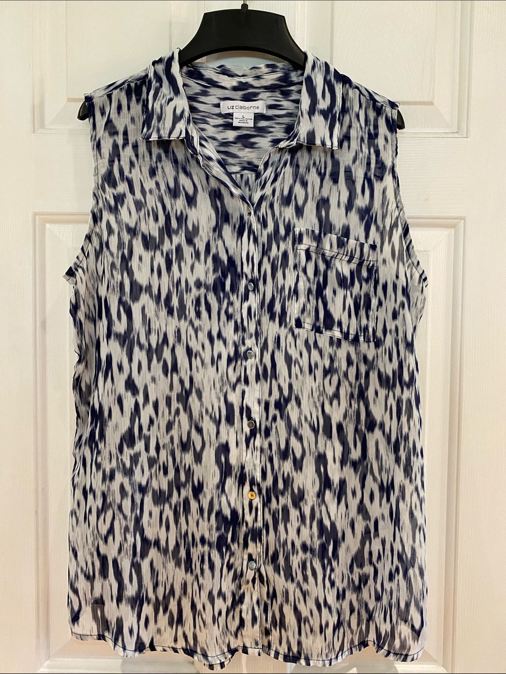 Liz Claiborne Navy and White Sleeveless Button-Front Camisole